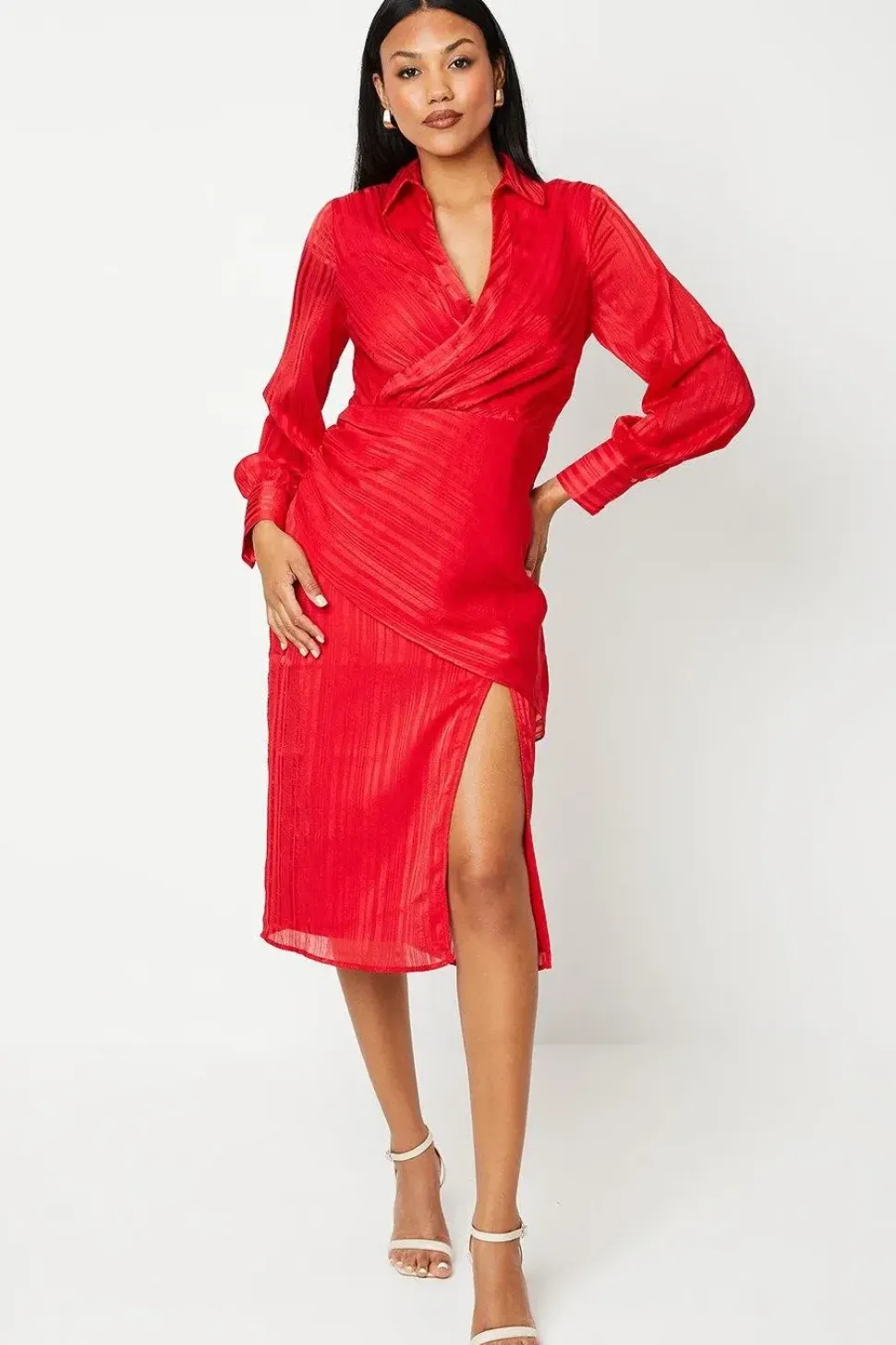 Satin Wrap Front Shirt Dress