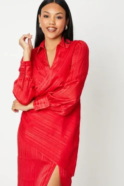 Satin Wrap Front Shirt Dress
