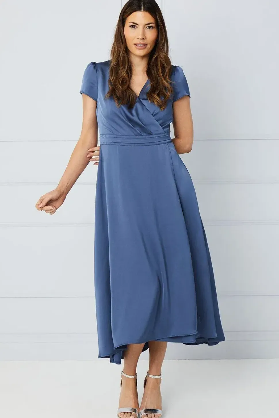 Satin Wrap High Low Midi Dress