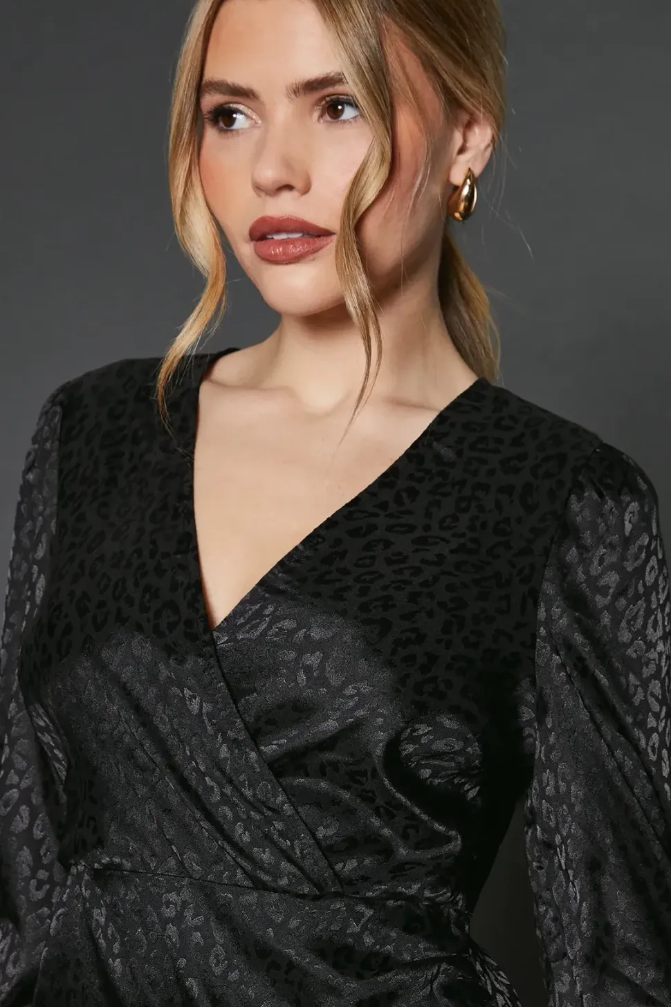 Satin Wrap Long Sleeve Mini Dress
