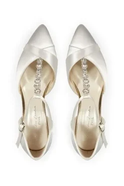 Satin 'Anika' Mid Heel Crystal T-bar Court Shoes