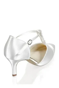 Satin 'Anika' Mid Heel Crystal T-bar Court Shoes