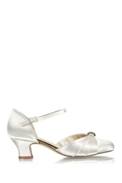 Satin 'Avalyn' Mid Vintage Block Heel Wide Fit Court Shoes