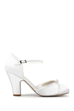 Satin 'Castello' High Heel Block Heel Court Shoes