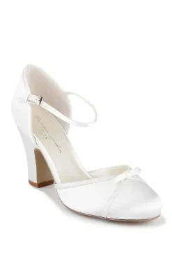 Satin 'Castello' High Heel Block Heel Court Shoes