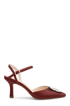 Satin 'Cerys' Mid Heel Ankle Strap Stiletto Shoe