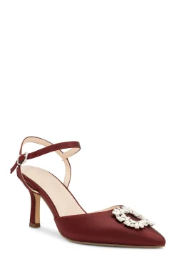 Satin 'Cerys' Mid Heel Ankle Strap Stiletto Shoe