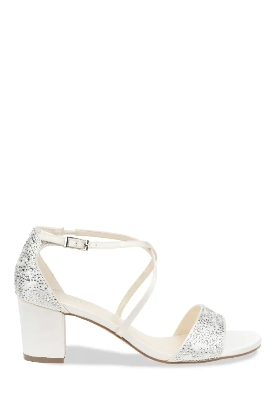Satin 'Ember' Mid Block Heel Ankle Strap Sandals