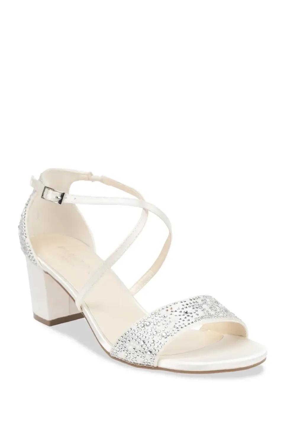 Satin 'Ember' Mid Block Heel Ankle Strap Sandals