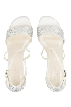 Satin 'Ember' Mid Block Heel Ankle Strap Sandals