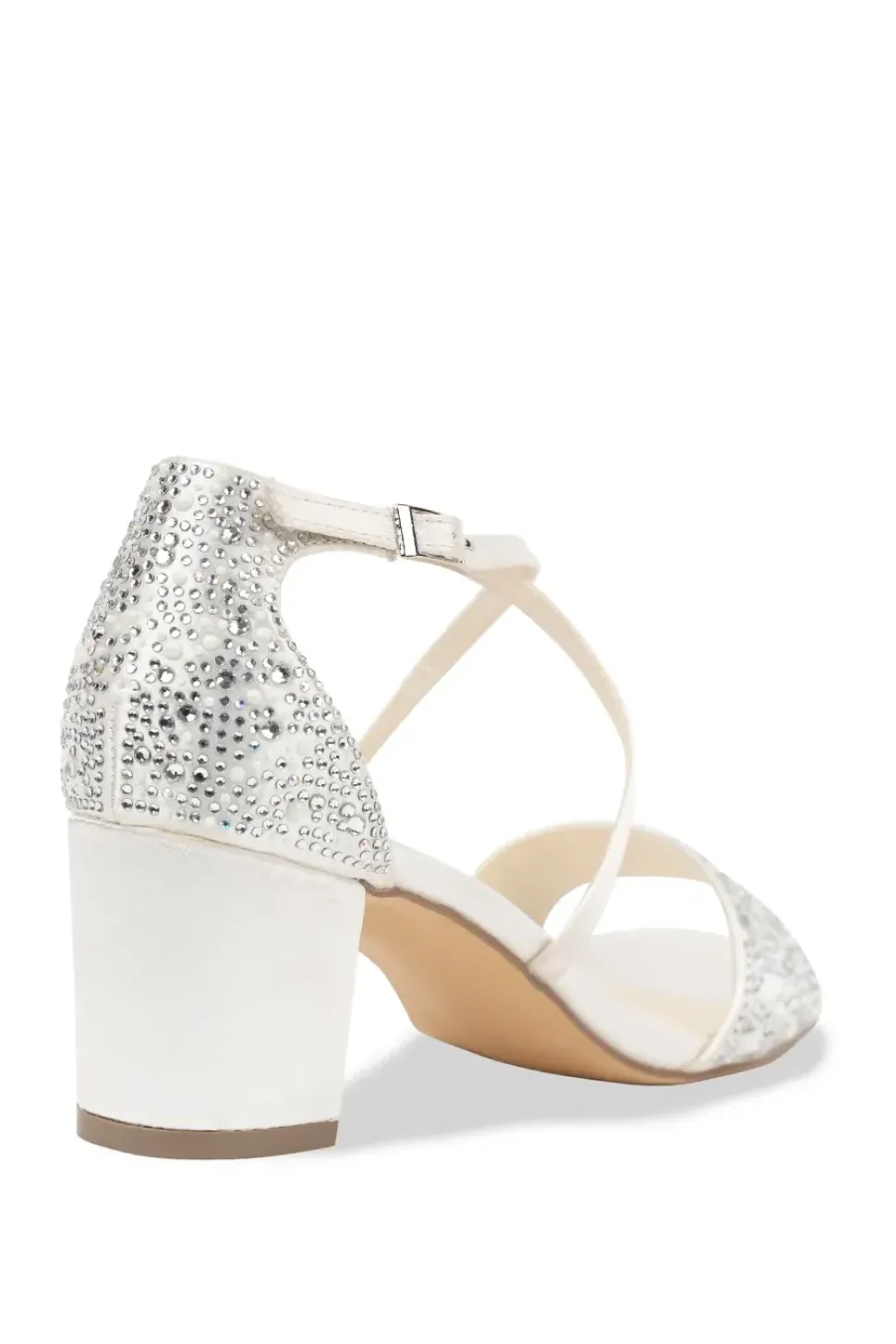 Satin 'Ember' Mid Block Heel Ankle Strap Sandals