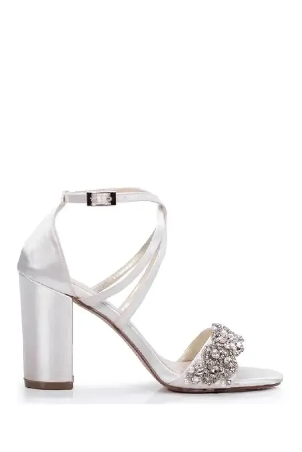Satin 'Hira' Embroidered High Block Heel Sandals