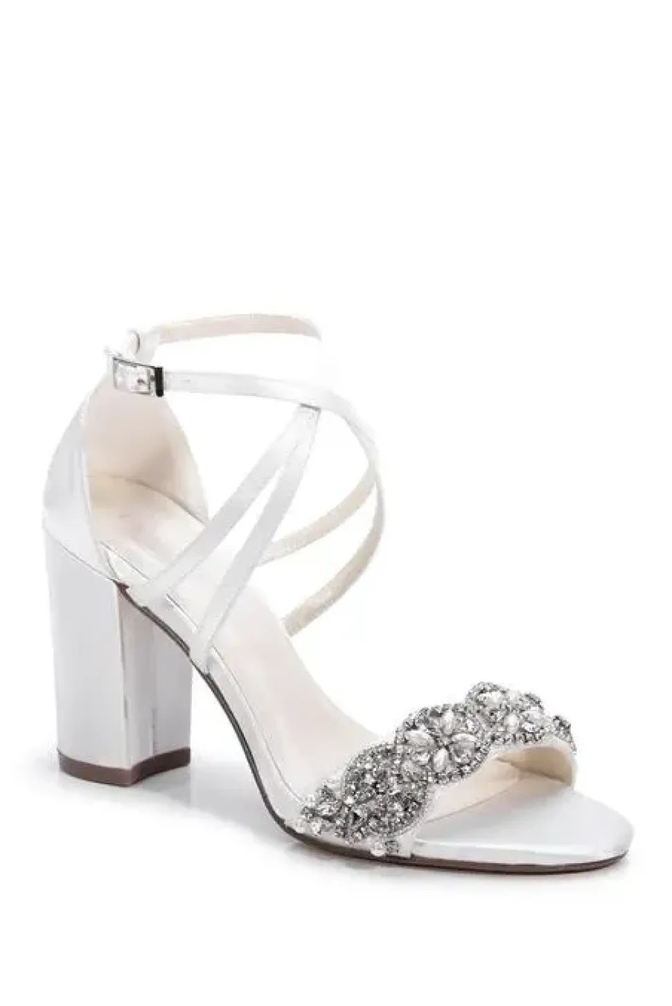 Satin 'Hira' Embroidered High Block Heel Sandals