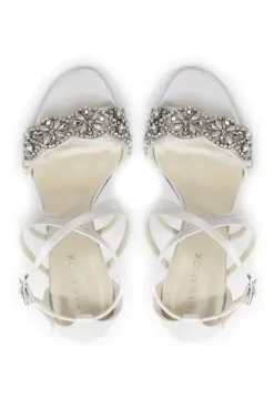 Satin 'Hira' Embroidered High Block Heel Sandals