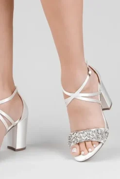 Satin 'Hira' Embroidered High Block Heel Sandals