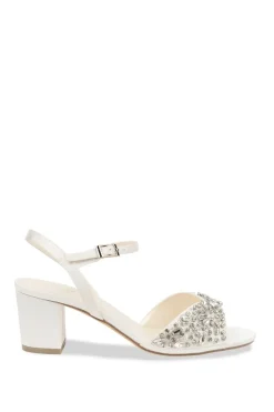 Satin 'Holden' Wide Fit Mid Block Heel Ankle Strap Sandals
