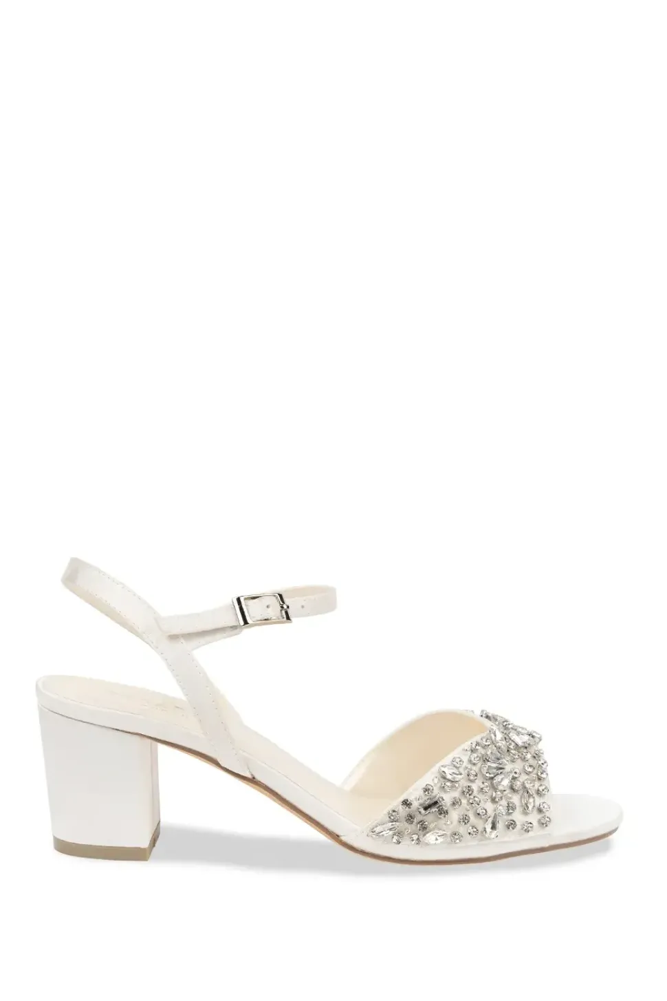 Satin 'Holden' Wide Fit Mid Block Heel Ankle Strap Sandals