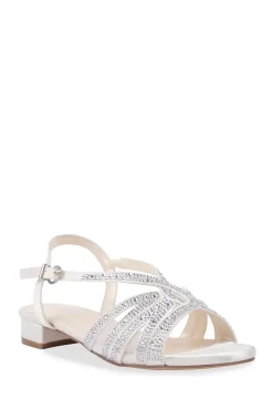 Satin 'Quill' WIDE FIT Low Heel Crytal Sandal