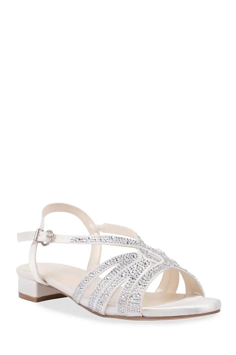 Satin 'Quill' WIDE FIT Low Heel Crytal Sandal