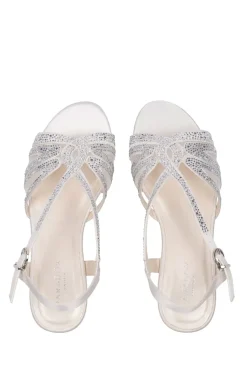 Satin 'Quill' WIDE FIT Low Heel Crytal Sandal