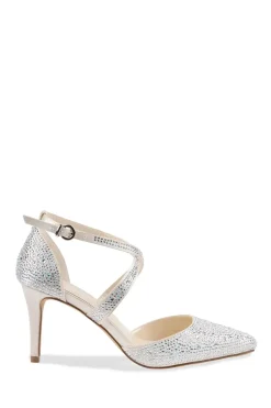 Satin 'Sienna' Cross Strap Crystal Court Shoes