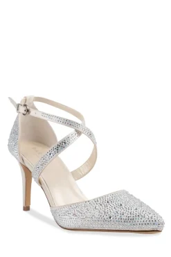 Satin 'Sienna' Cross Strap Crystal Court Shoes