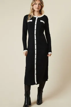 Scallop Edge Button Down Knitted Midi Dress