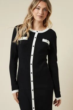 Scallop Edge Button Down Knitted Midi Dress