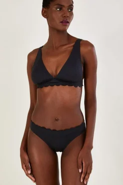 Scallop Edge Plain Bikini Bottoms with Recycled Polyester