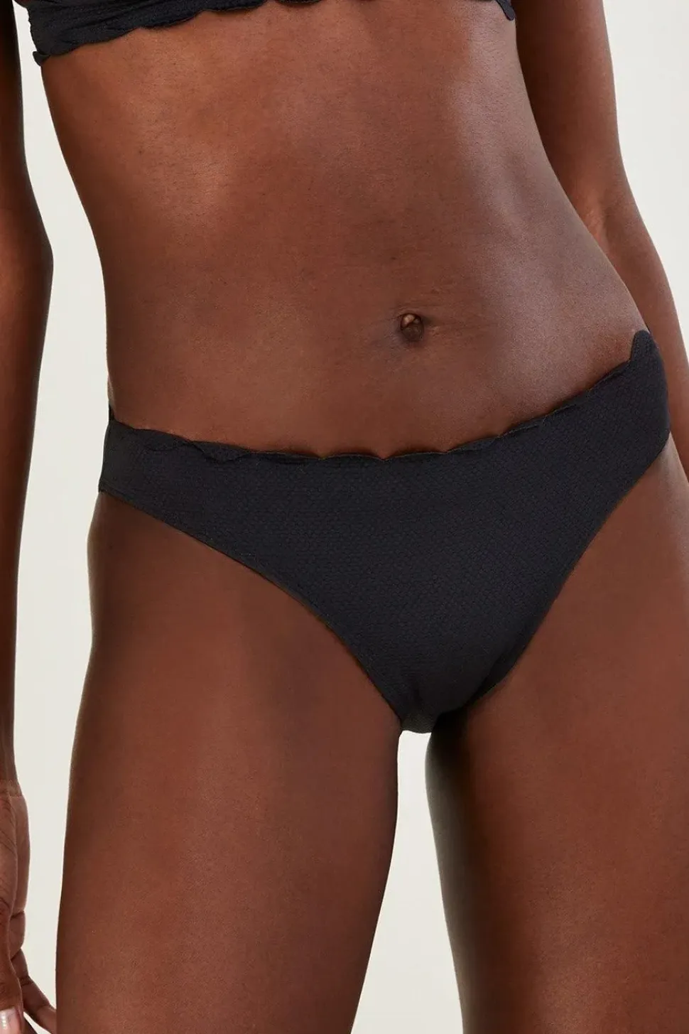 Scallop Edge Plain Bikini Bottoms with Recycled Polyester