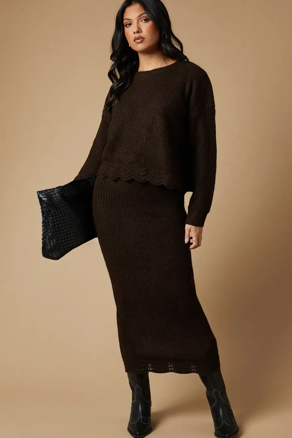 Scalloped Hem Knitted Skirt Co Ord
