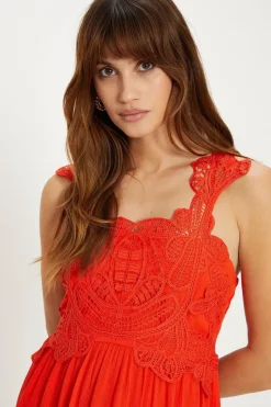 Scallop Lace Bodice Strappy Midi Dress