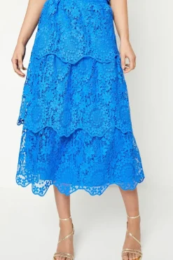 Scallop Lace Tiered Midi Skirt