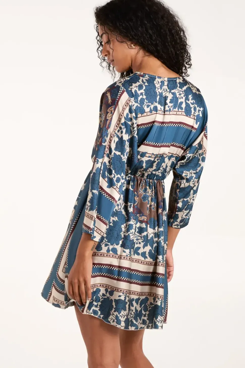Scarf Print Batwing Crossover Dress