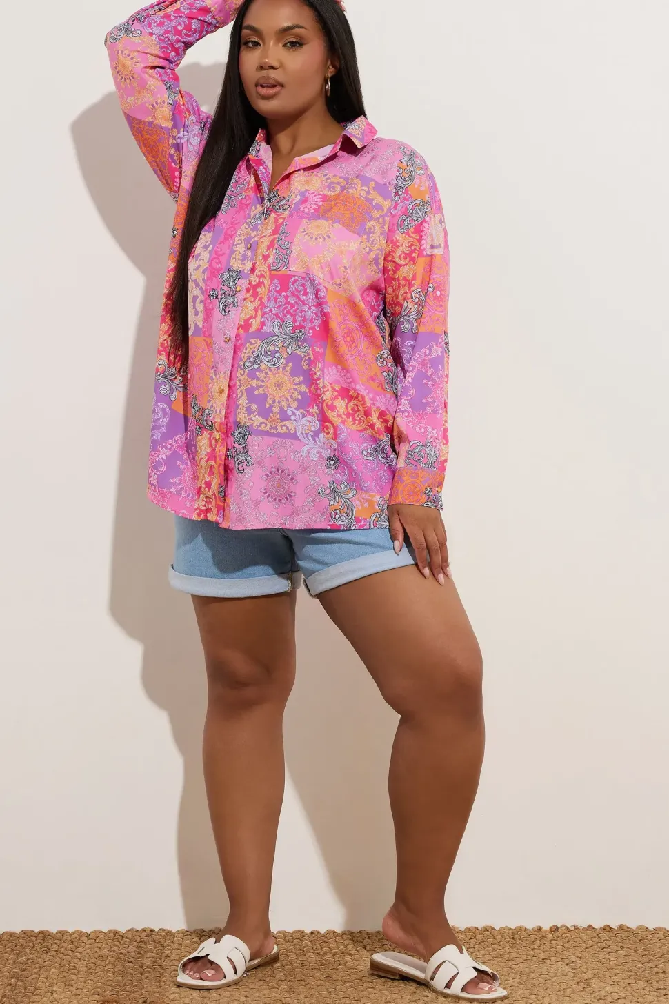Scarf Print Boyfriend Shirt