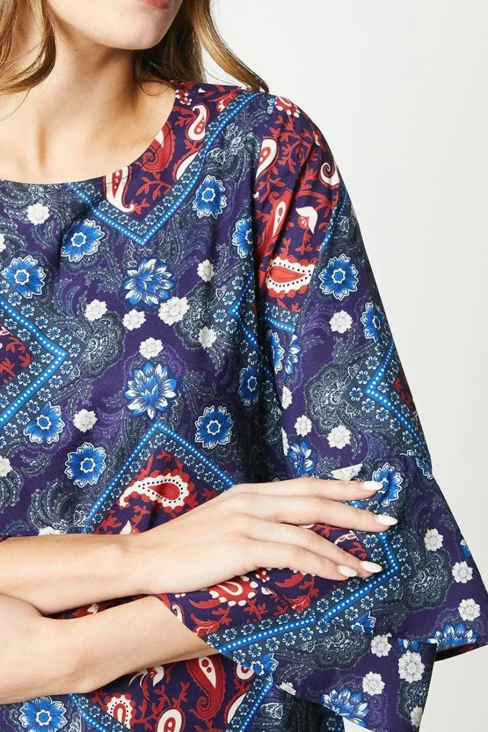 Scarf Print Flute Sleeve Shift Dress