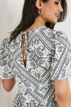 Scarf Print Flutter Sleeve Tiered Mini Dress
