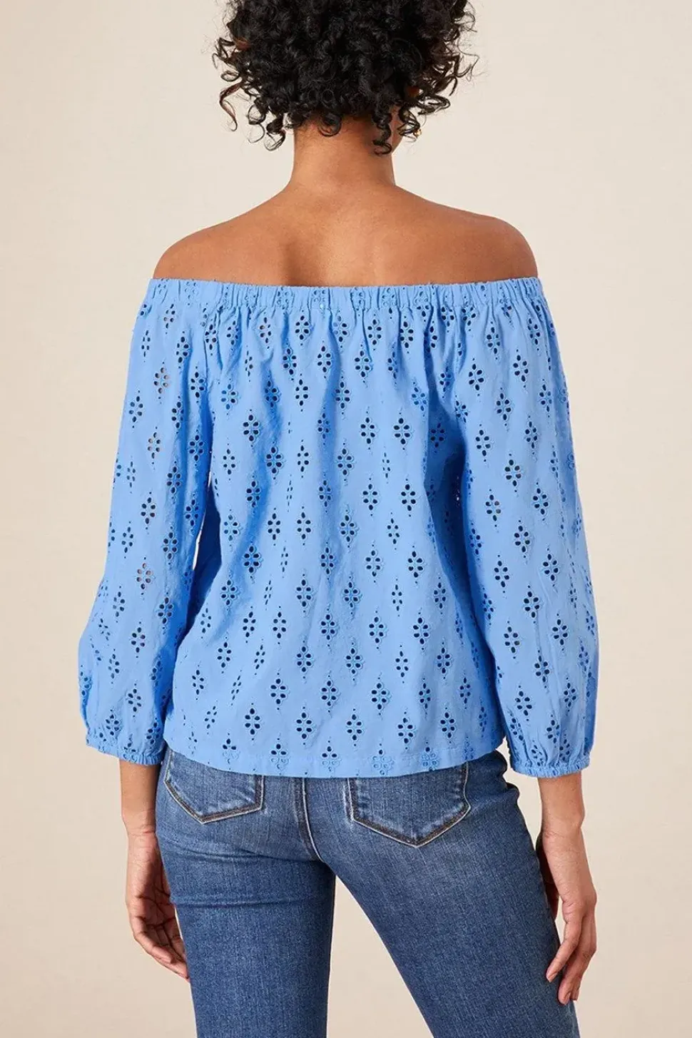 Schiffli Crop Sleeve Bardot Top