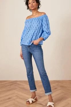 Schiffli Crop Sleeve Bardot Top