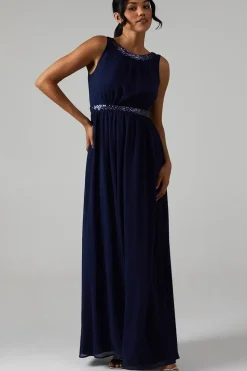 Scoop Back Embellished Chiffon Bridesmaid Dress