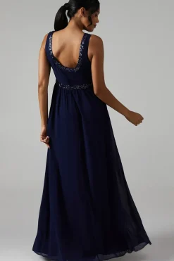 Scoop Back Embellished Chiffon Bridesmaid Dress