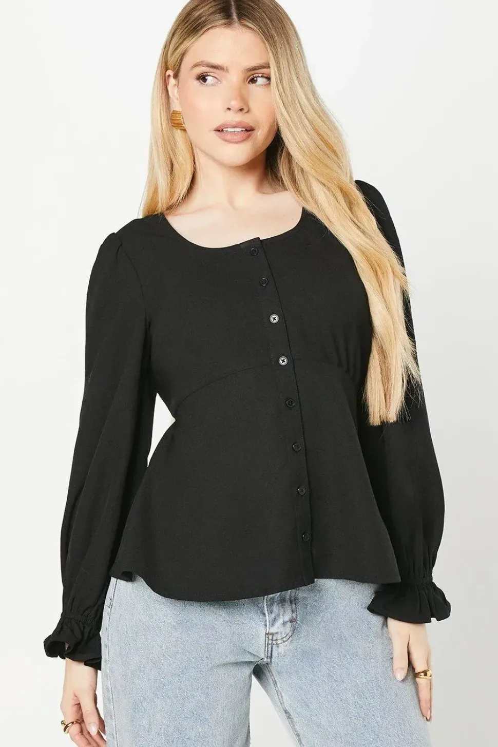 Scoop Neck Button Tea Blouse