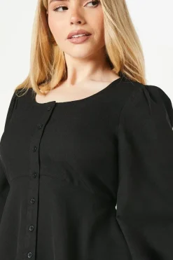 Scoop Neck Button Tea Blouse
