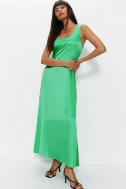 Scoop Neck Satin Midi Slip Dress