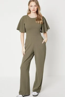 Scuba Crepe Flute Sleeve Wide Leg Jumpsuit