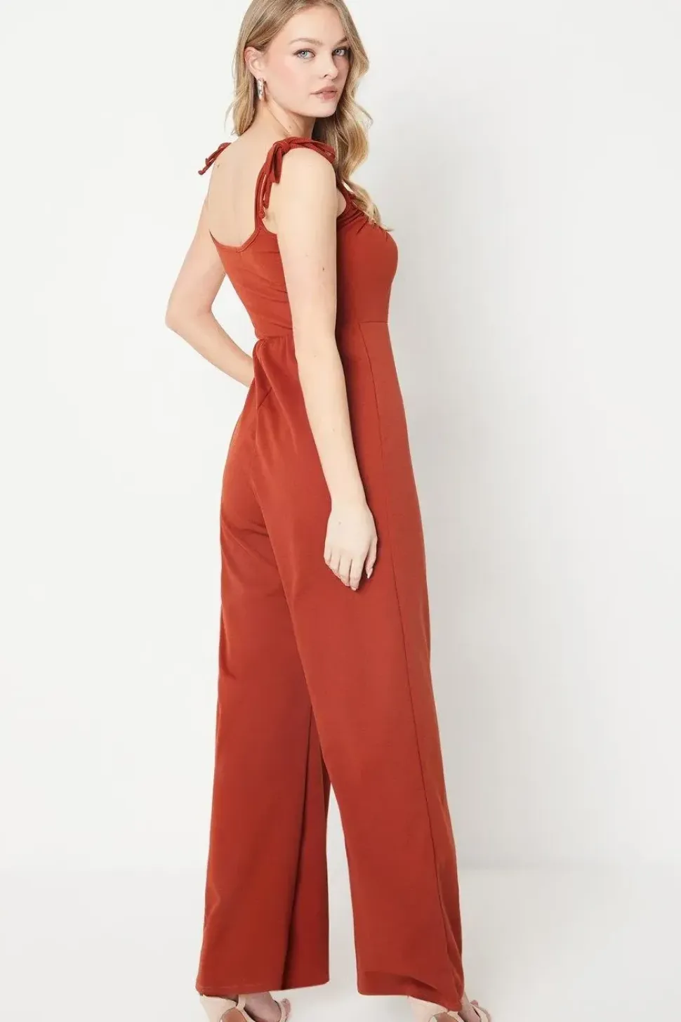 Scuba Crepe Keyhole Detail Strappy Wide Leg Jumpsuit