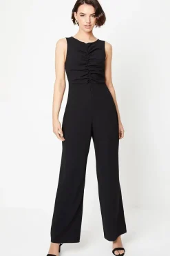 Scuba Crepe Ruched Front Wide Leg Jumpsuit