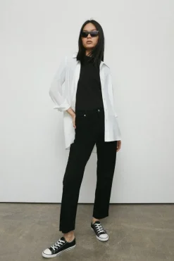 94s Denim Stretch Straight Leg Raw Hem Jeans