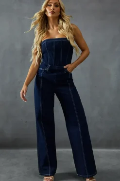 Seam Detail Bandeau Denim Jumpsuit