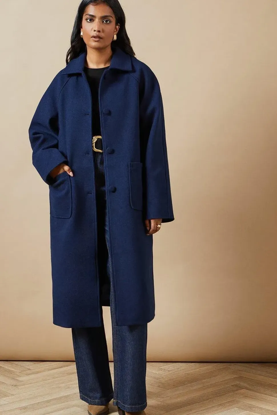 Self Covered Button Midi Dolly Coat